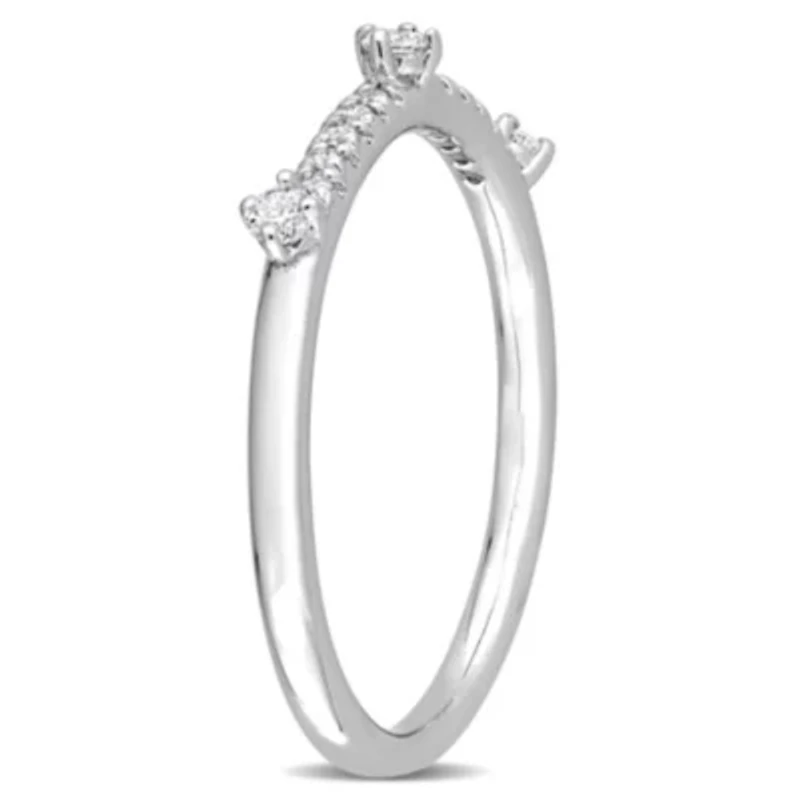 1/7 CT TGW Lab Created Diamond Semi-Eternity Ring Platinum Plated Sterling Silver