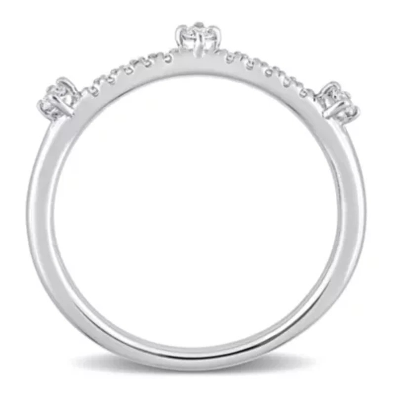1/7 CT TGW Lab Created Diamond Semi-Eternity Ring Platinum Plated Sterling Silver