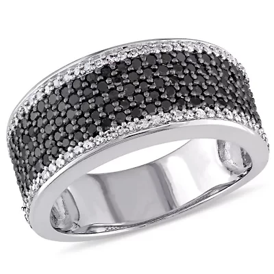 1 CT TW Black and White Diamond Anniversary Band Sterling Silver with Rhodium