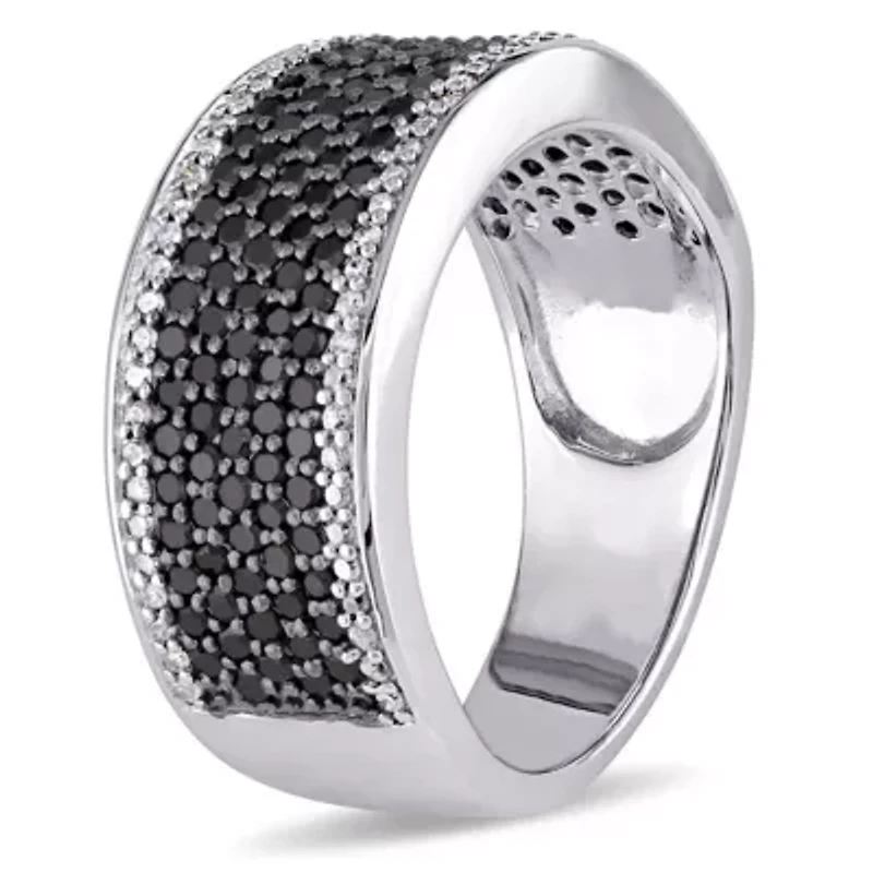 1 CT TW Black and White Diamond Anniversary Band Sterling Silver with Rhodium