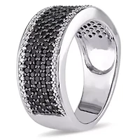 1 CT TW Black and White Diamond Anniversary Band Sterling Silver with Rhodium