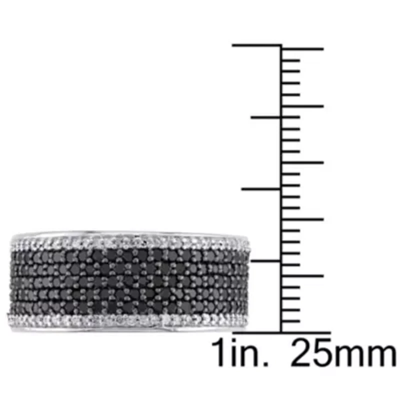 1 CT TW Black and White Diamond Anniversary Band Sterling Silver with Rhodium