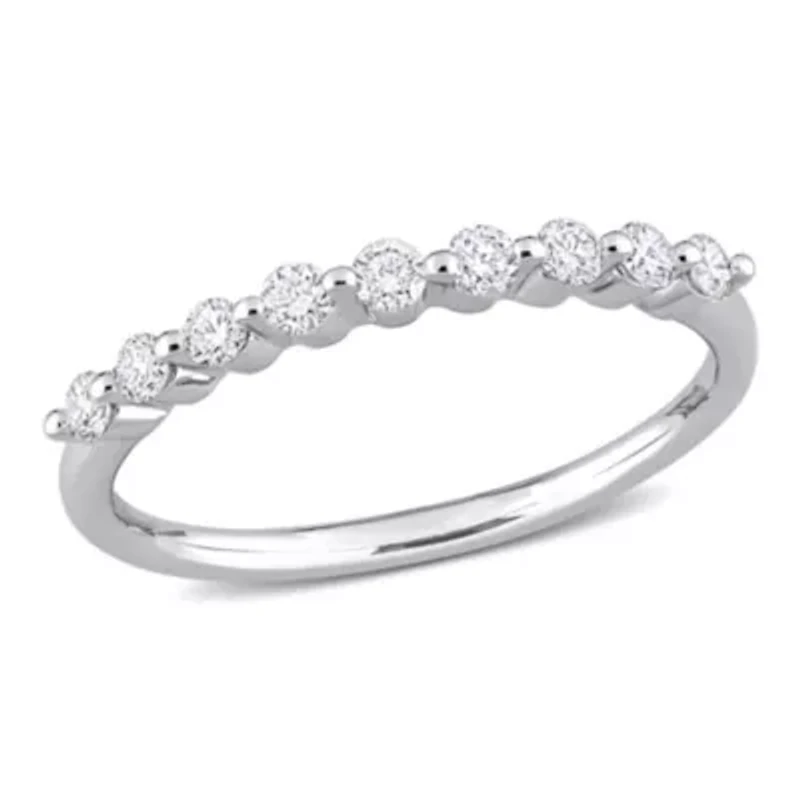 1/ CT TGW Lab Created Diamond Semi-Eternity Ring Platinum Plated Sterling Silver