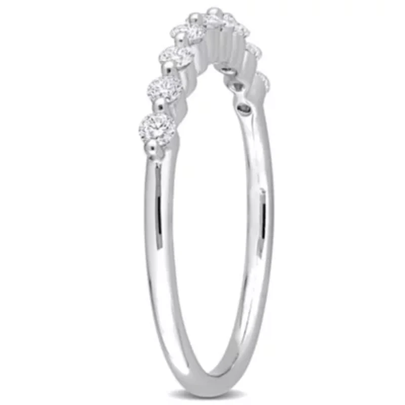 1/ CT TGW Lab Created Diamond Semi-Eternity Ring Platinum Plated Sterling Silver