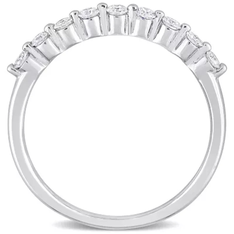 1/ CT TGW Lab Created Diamond Semi-Eternity Ring Platinum Plated Sterling Silver