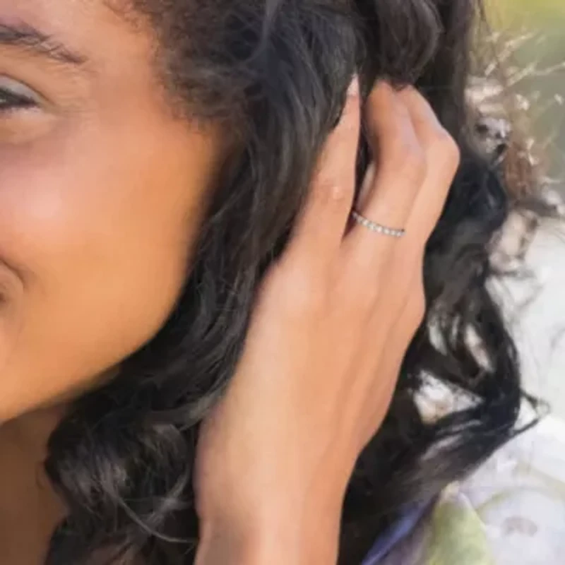 1/ CT TGW Lab Created Diamond Semi-Eternity Ring Platinum Plated Sterling Silver