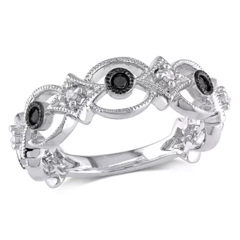 1/6 CT TW Black and White Diamond Vintage Ring Sterling Silver with Rhodium