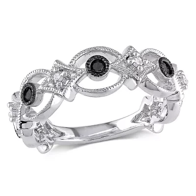 1/6 CT TW Black and White Diamond Vintage Ring Sterling Silver with Rhodium