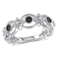1/6 CT TW Black and White Diamond Vintage Ring Sterling Silver with Rhodium