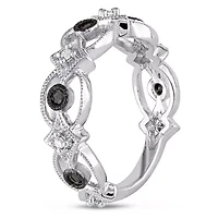 1/6 CT TW Black and White Diamond Vintage Ring Sterling Silver with Rhodium