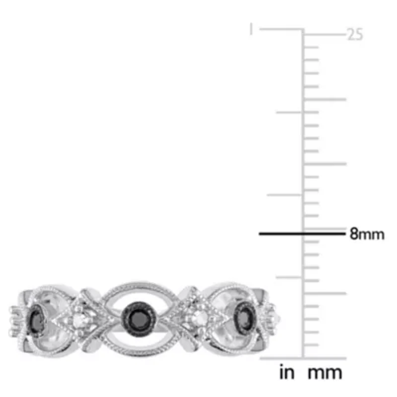 1/6 CT TW Black and White Diamond Vintage Ring Sterling Silver with Rhodium