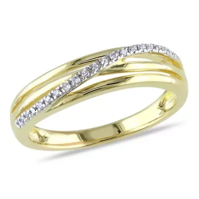 Diamond Accent Crossover Ring Yellow Plated Sterling Silver