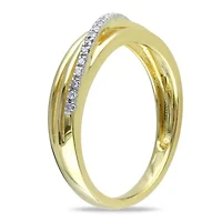 Diamond Accent Crossover Ring Yellow Plated Sterling Silver