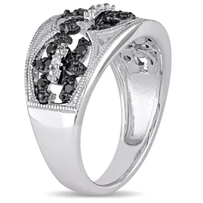 1/4 CT TW Black and White Diamond Ring Sterling Silver with Rhodium