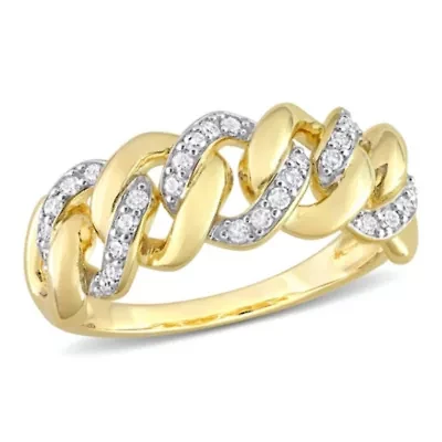 1/4 CT TW Diamond Interlocking Link Ring Yellow Plated Sterling Silver