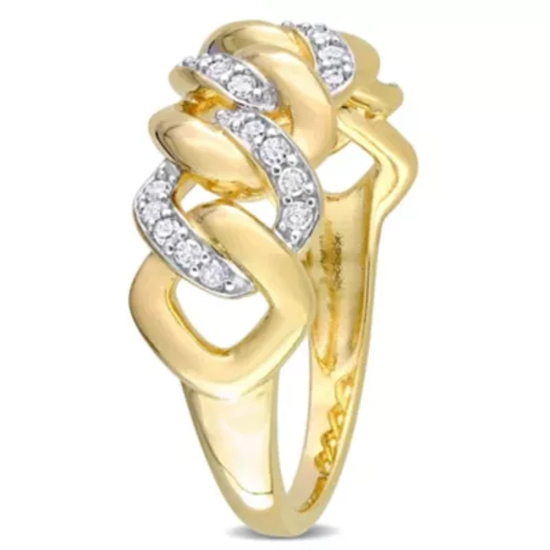 1/4 CT TW Diamond Interlocking Link Ring Yellow Plated Sterling Silver