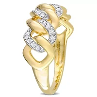 1/4 CT TW Diamond Interlocking Link Ring Yellow Plated Sterling Silver