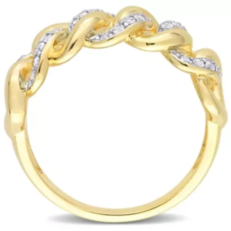 1/4 CT TW Diamond Interlocking Link Ring Yellow Plated Sterling Silver
