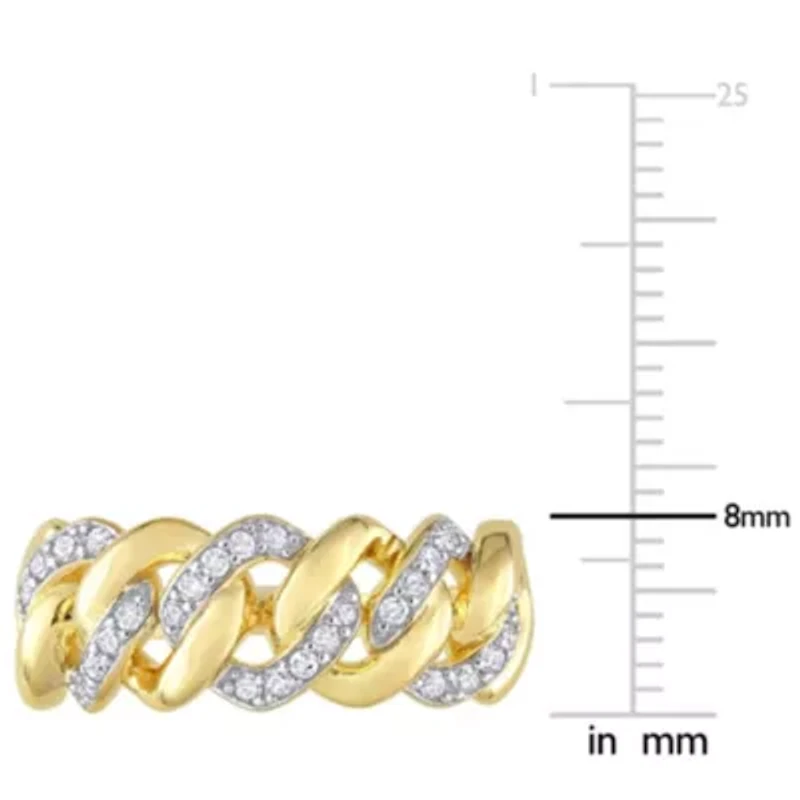 1/4 CT TW Diamond Interlocking Link Ring Yellow Plated Sterling Silver