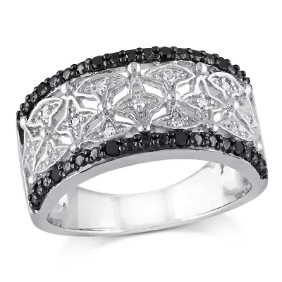 1/7 CT TW Black and White Diamond Vintage Ring Sterling Silver with Rhodium