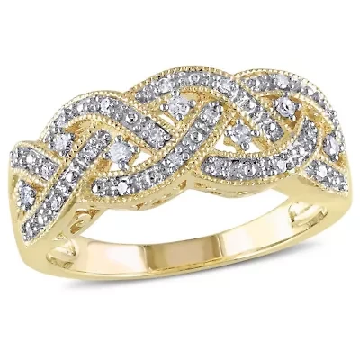 1/8 CT TW Diamond Braided Ring Yellow Plated Sterling Silver