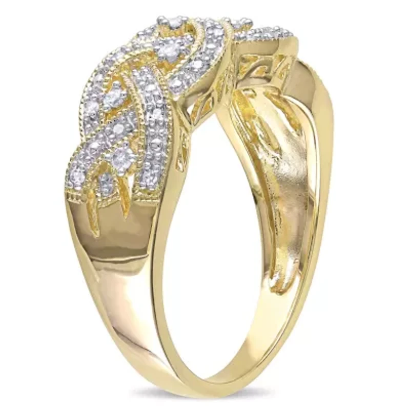 1/8 CT TW Diamond Braided Ring Yellow Plated Sterling Silver