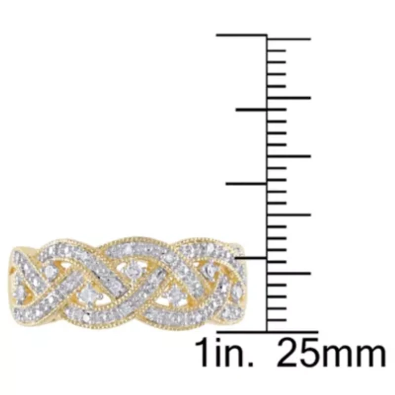 1/8 CT TW Diamond Braided Ring Yellow Plated Sterling Silver