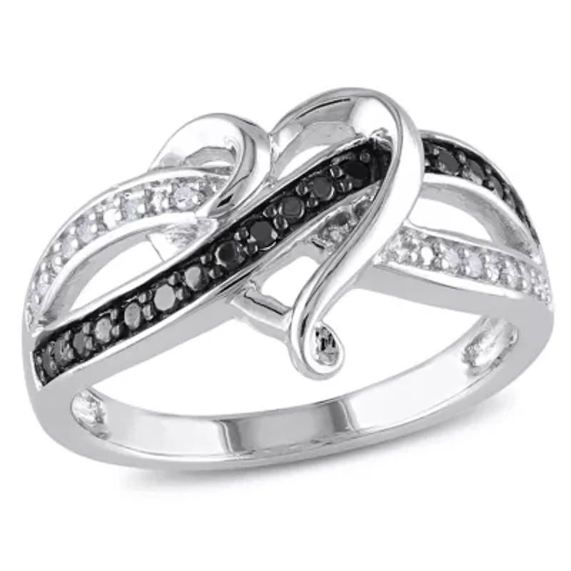 1/8 CT TW Black and White Diamond Heart Ring Sterling Silver with Rhodium