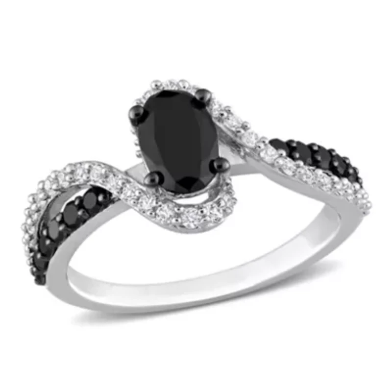 1 CT TW Black Diamond and 1/3 TGW Created White Sapphire Crossover Ring Sterling Silver