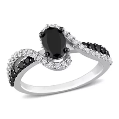 1 CT TW Black Diamond and 1/3 TGW Created White Sapphire Crossover Ring Sterling Silver