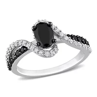 1 CT TW Black Diamond and 1/3 TGW Created White Sapphire Crossover Ring Sterling Silver