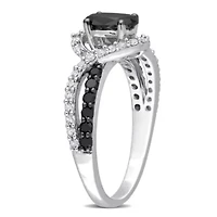 1 CT TW Black Diamond and 1/3 TGW Created White Sapphire Crossover Ring Sterling Silver