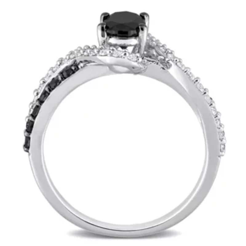 1 CT TW Black Diamond and 1/3 TGW Created White Sapphire Crossover Ring Sterling Silver