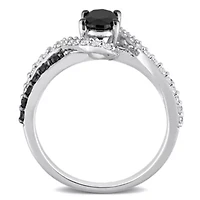 1 CT TW Black Diamond and 1/3 TGW Created White Sapphire Crossover Ring Sterling Silver