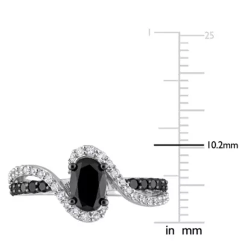 1 CT TW Black Diamond and 1/3 TGW Created White Sapphire Crossover Ring Sterling Silver