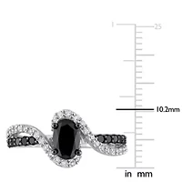 1 CT TW Black Diamond and 1/3 TGW Created White Sapphire Crossover Ring Sterling Silver