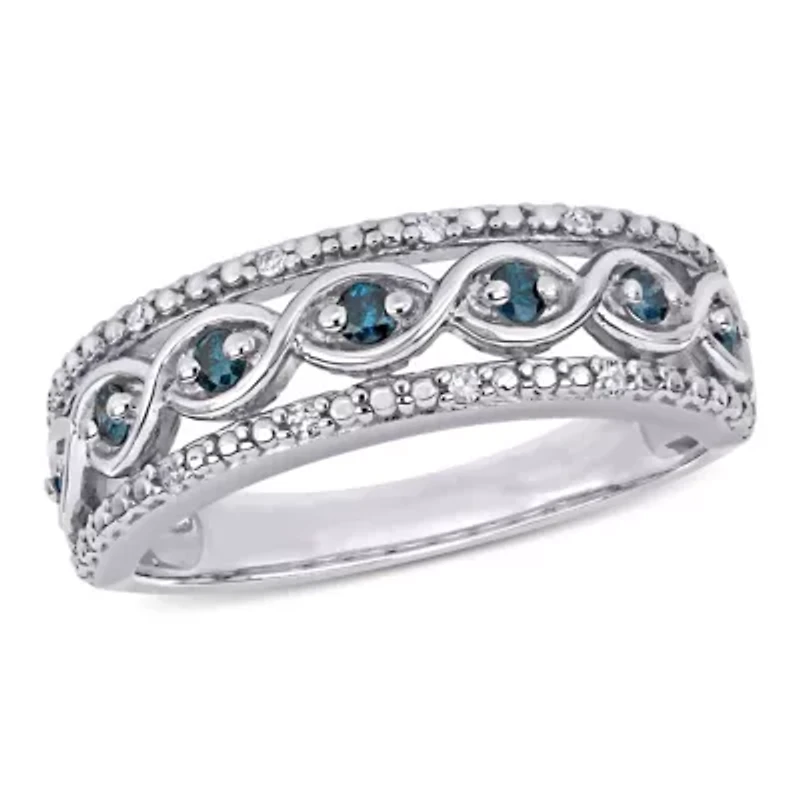1/4 CT TW Blue and White Diamond Filigree Infinity Anniversary Band Sterling Silver