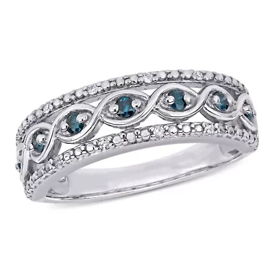 1/4 CT TW Blue and White Diamond Filigree Infinity Anniversary Band Sterling Silver
