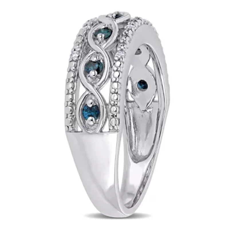 1/4 CT TW Blue and White Diamond Filigree Infinity Anniversary Band Sterling Silver
