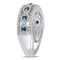 1/4 CT TW Blue and White Diamond Filigree Infinity Anniversary Band Sterling Silver
