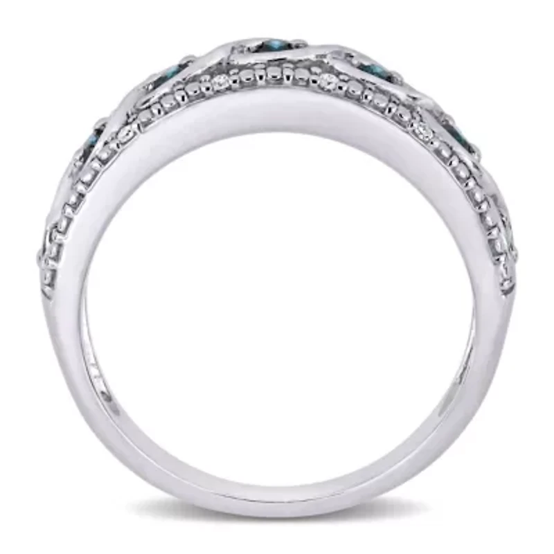 1/4 CT TW Blue and White Diamond Filigree Infinity Anniversary Band Sterling Silver