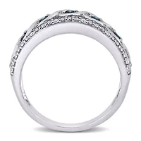 1/4 CT TW Blue and White Diamond Filigree Infinity Anniversary Band Sterling Silver