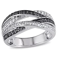 1/2 CT TW Black and White Diamond 4-Row Crossover Anniversary Band Sterling Silver