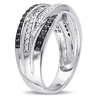 1/2 CT TW Black and White Diamond 4-Row Crossover Anniversary Band Sterling Silver