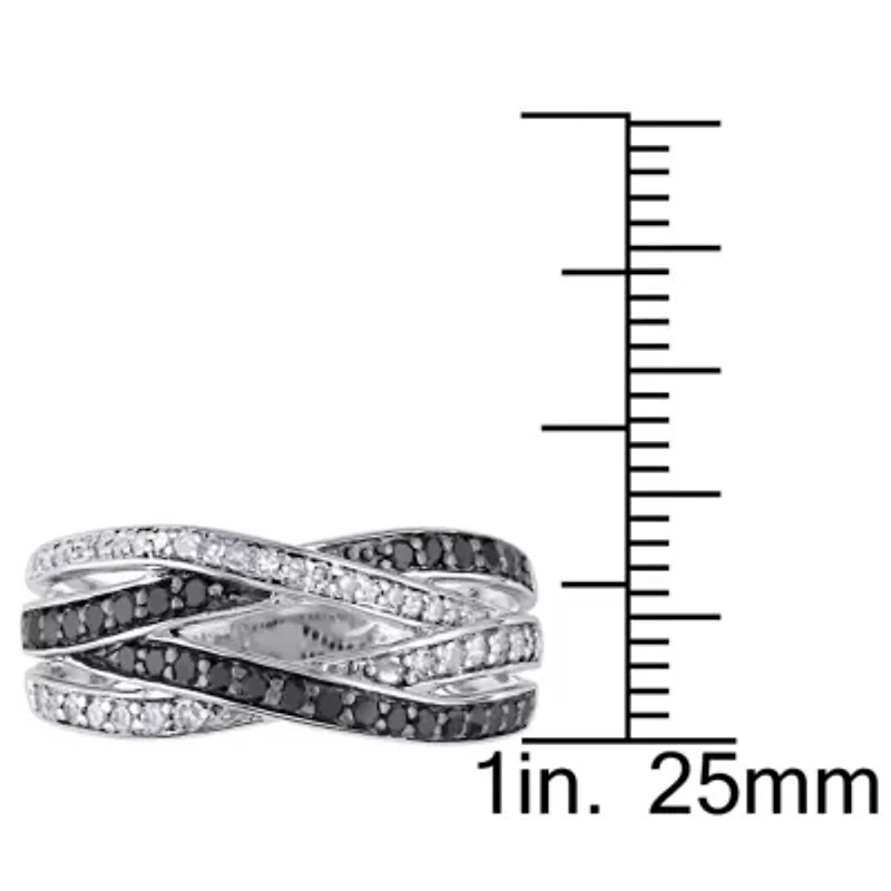 1/2 CT TW Black and White Diamond 4-Row Crossover Anniversary Band Sterling Silver