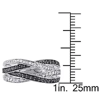 1/2 CT TW Black and White Diamond 4-Row Crossover Anniversary Band Sterling Silver