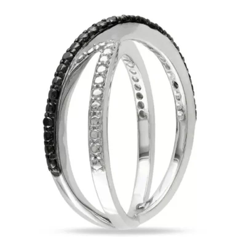 Black Diamond Accent Crisscross Ring Sterling Silver with Rhodium