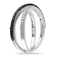 Black Diamond Accent Crisscross Ring Sterling Silver with Rhodium