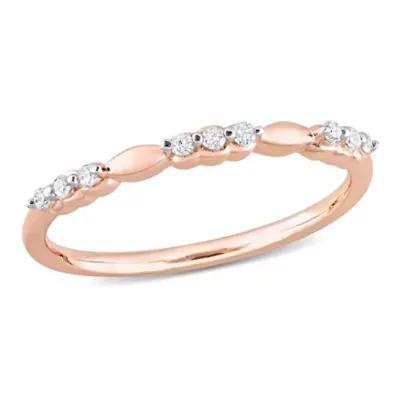 1/10 CT TW Diamond Promise Band Ring Rose Plated Sterling Silver