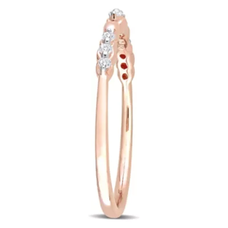 1/10 CT TW Diamond Promise Band Ring Rose Plated Sterling Silver